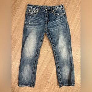 Miss Me Women's Faded Blue Cropped Ankle Jeans Boyfriend Capri